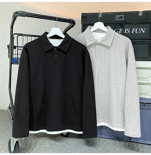 Men's Mock Two-Piece Long Sleeve Polo Detail