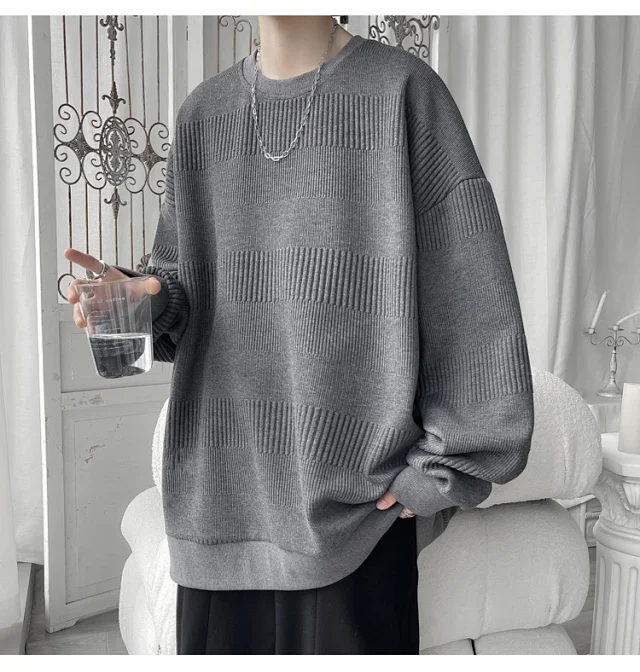 Men's Grey Jacquard Long Sleeve Tee Detail