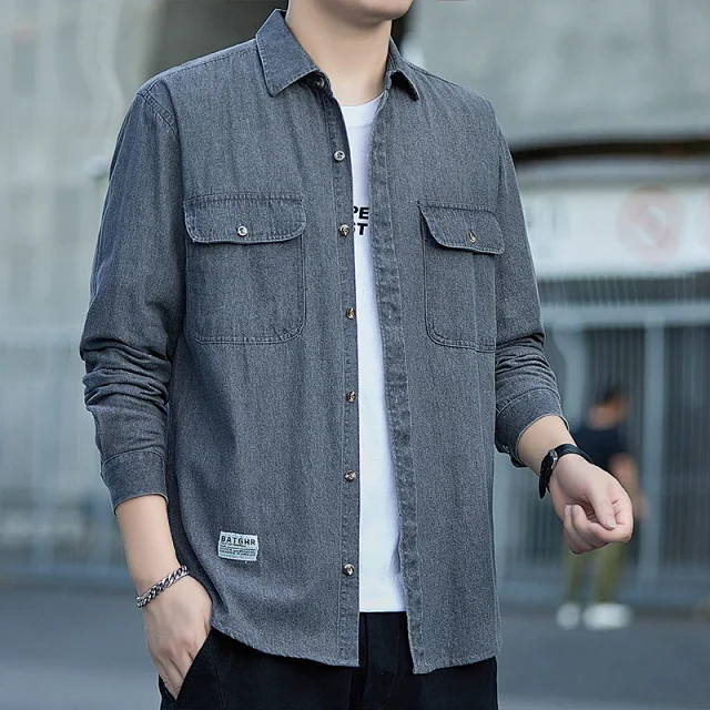 Men's Vintage Denim Oversize Work Shirt Detail