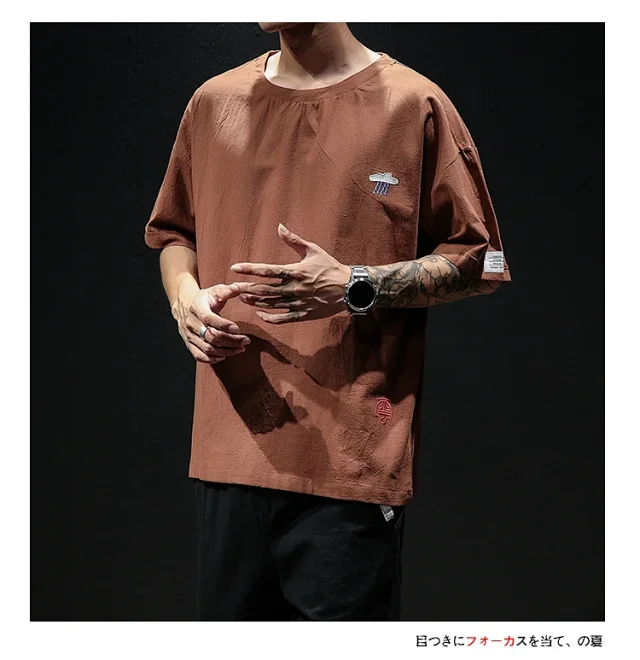 Linen T-shirt Men's Short Sleeve Detail
