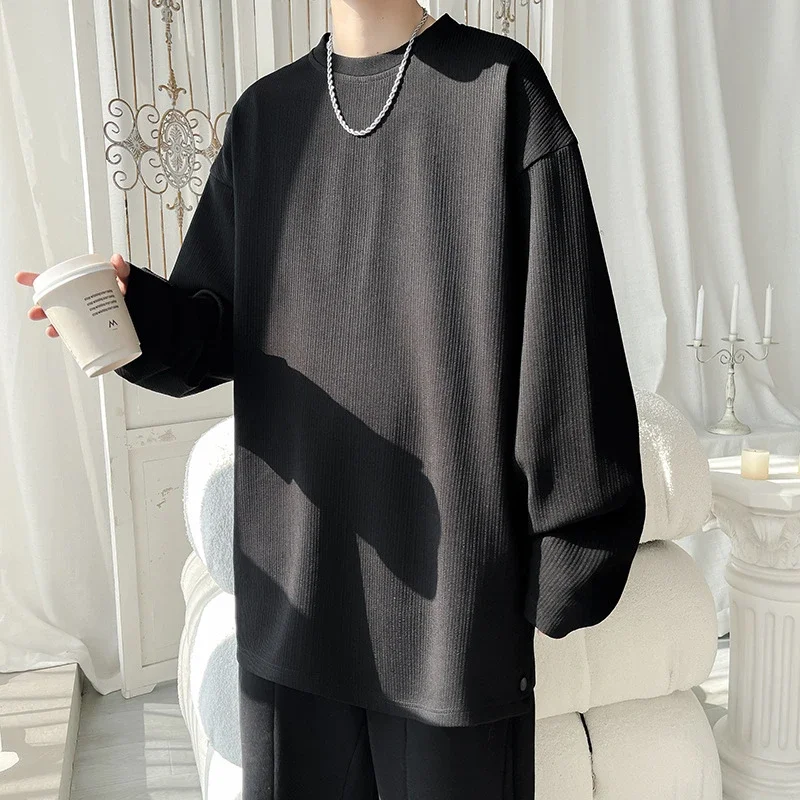 Men's Solid Textured Button-Front Long-Sleeve T-Shirt