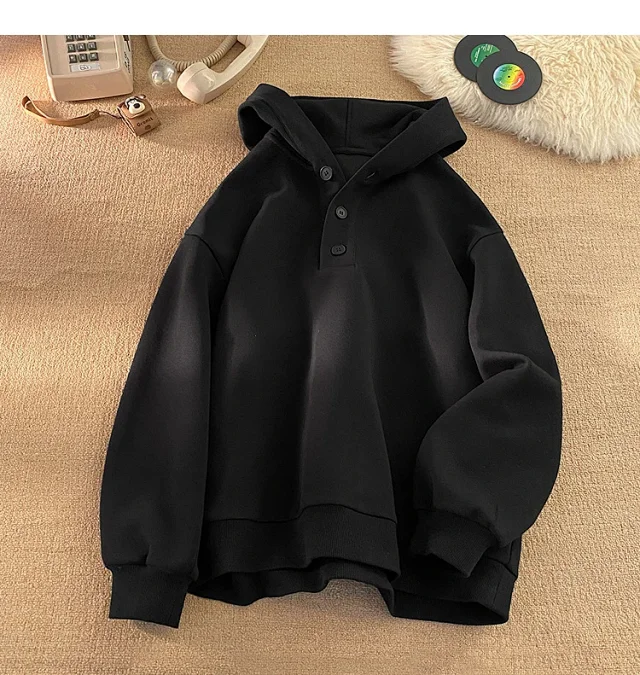Unisex American Hip-Hop Button Hoodie Detail