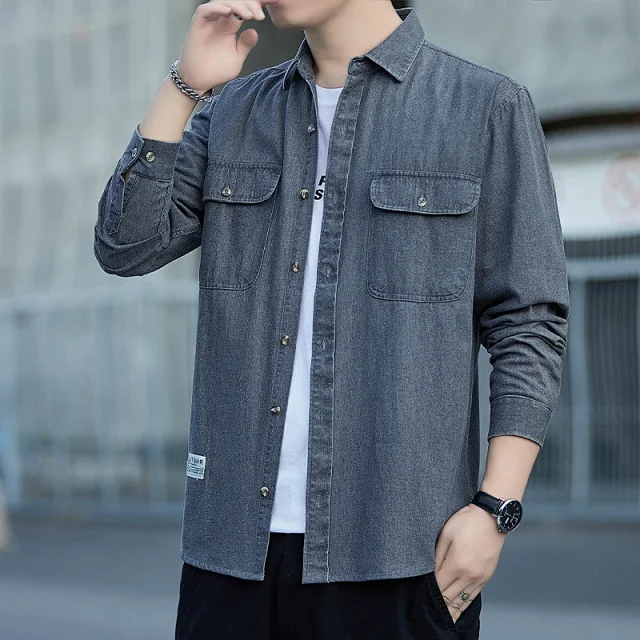 Men's Vintage Denim Oversize Work Shirt Detail