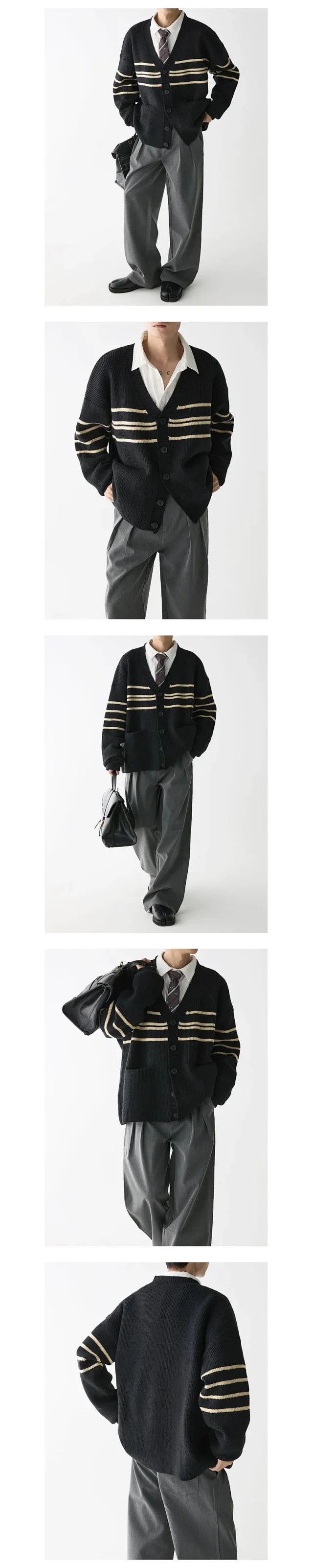 Autumn Men's V-Neck Knit Cardigan Detail