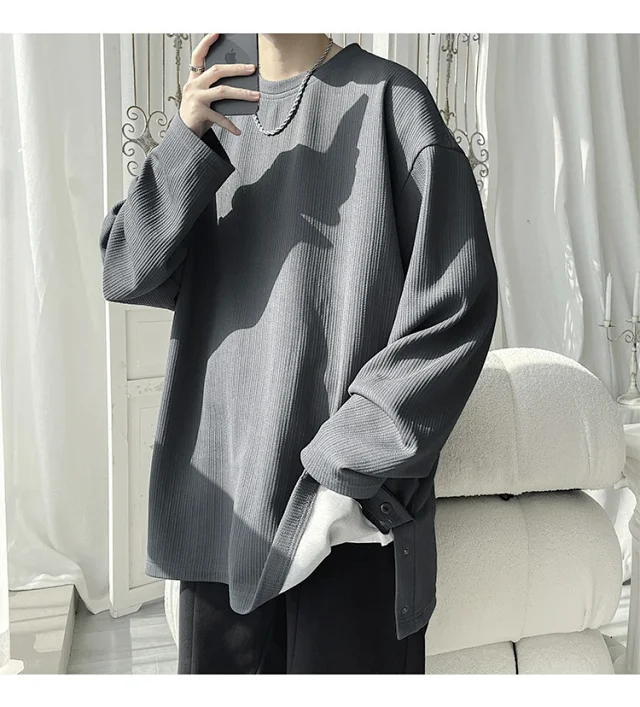 Men's Solid Textured Button-Front Long-Sleeve T-Shirt Detail