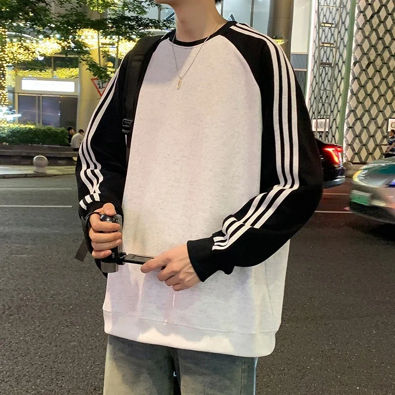 Unisex Chinese Street Oversize Striped Sweatshirt