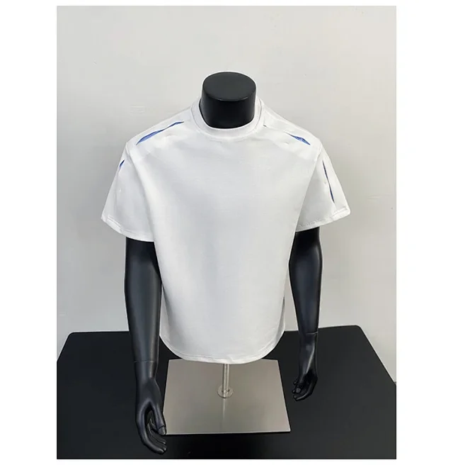 Liquid Ammonia Cotton Striped Deconstructed Short Sleeve T - Shirt Detail