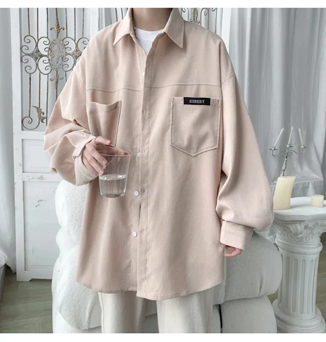 Men's Oversized Washed Corduroy Work Shirt Detail