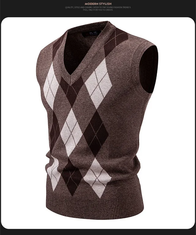 Men's New Diamond Jacquard Knit Vest Detail