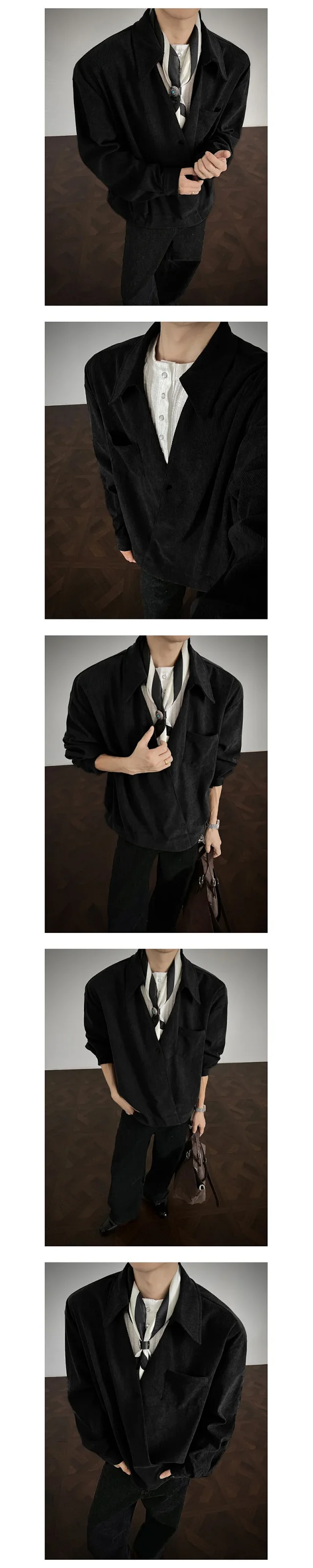 Men's French Style Long-sleeve Shirt in Maillard Lazy Wind Detail