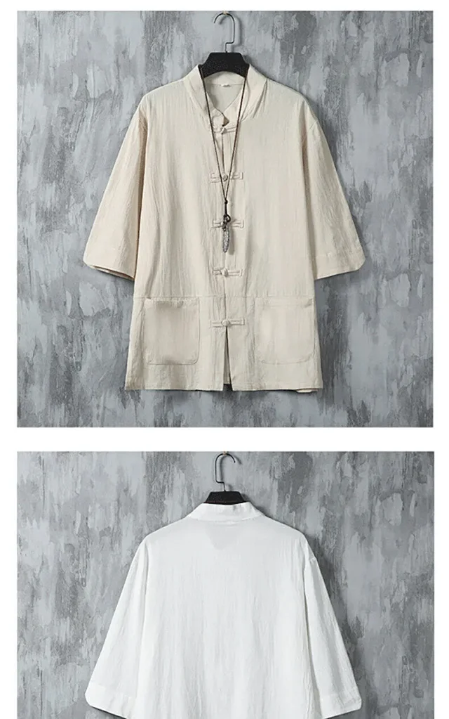 Feng Men's Short Sleeve Chinese Shirt Detail
