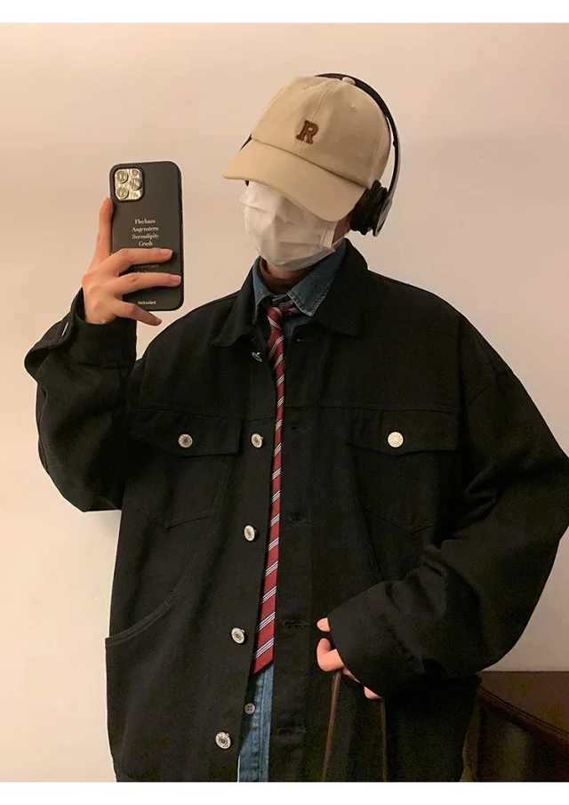 Men's Korean Relaxed Cotton Denim Jacket Detail