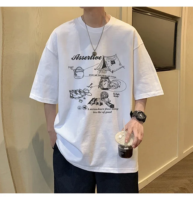 Men's HK Style Oversized Cartoon T-shirt Detail