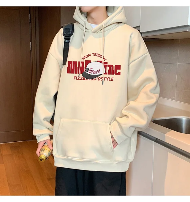 HK Style Men's Oversized Cotton Hoodie Detail