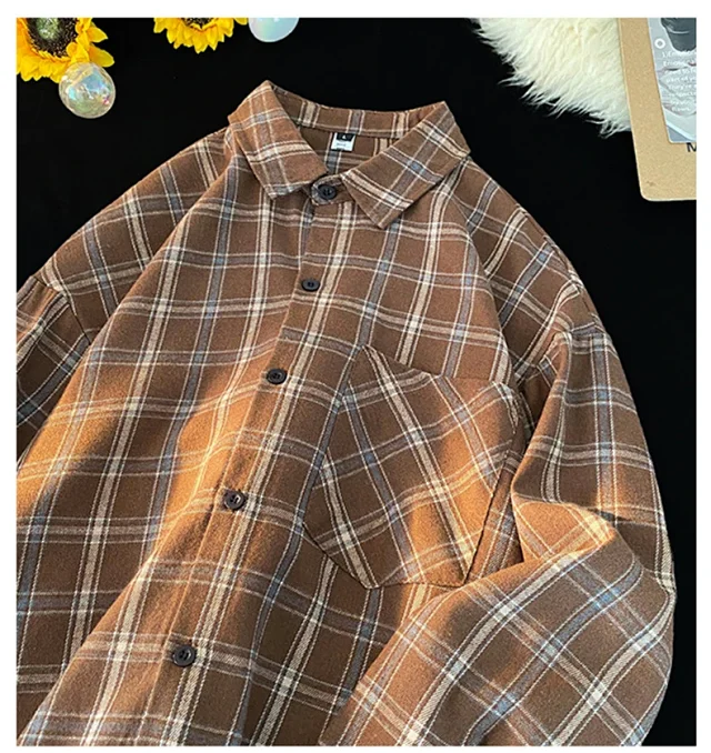 Men's Red Japanese Brushed Plaid Overshirt Detail