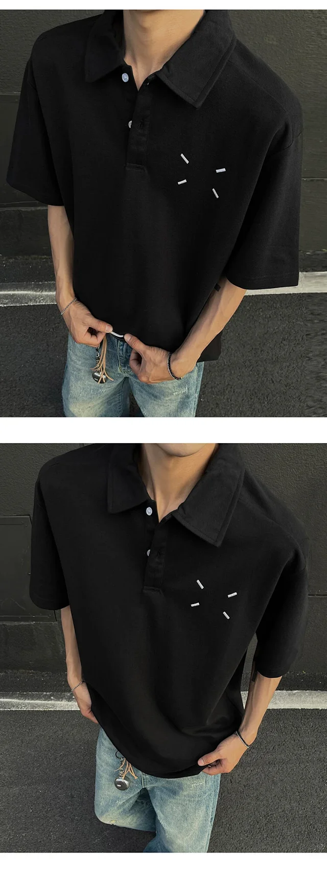 Men's Japanese Minimalist Margiela Embroidered Polo Detail