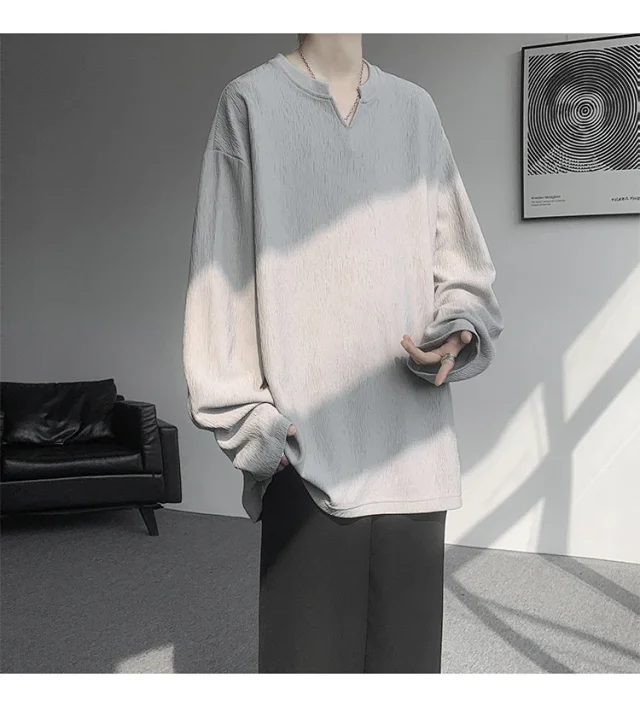 Cleanfit Men's Vintage-Textured Long-Sleeve V-Neck Tee Detail
