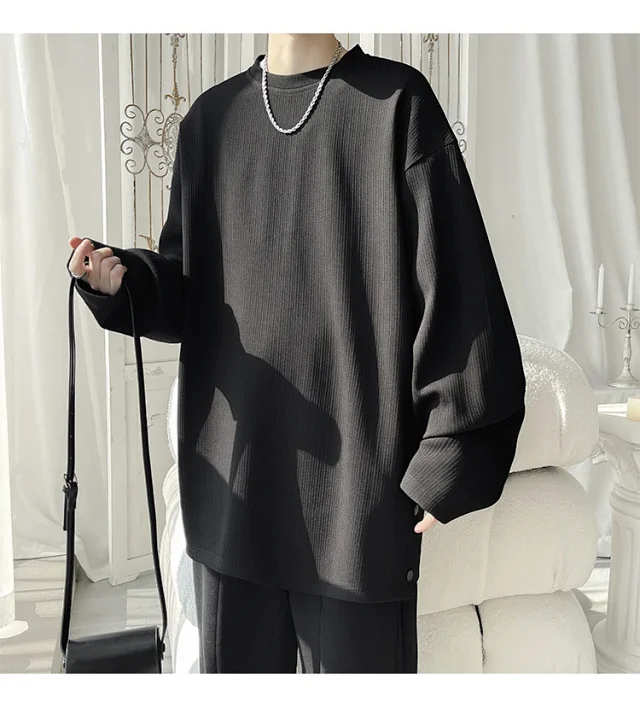 Men's Solid Textured Button-Front Long-Sleeve T-Shirt Detail