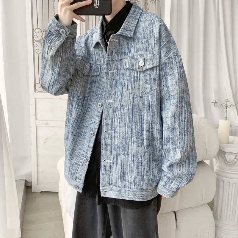 Men's Oversized Washed Denim Utility Jacket