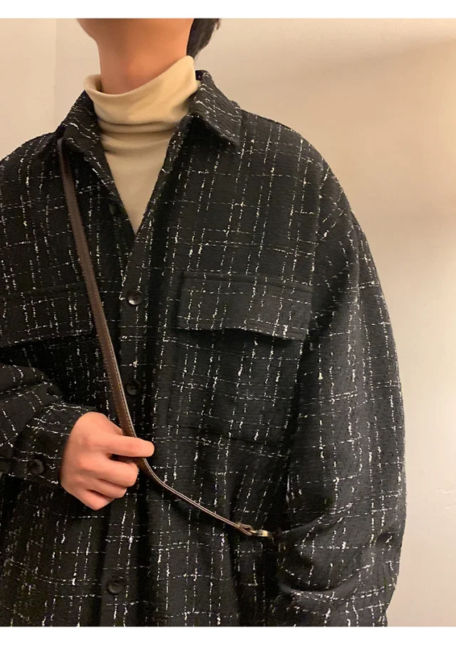 Men's Plus Size Houndstooth Wool Jacket Detail