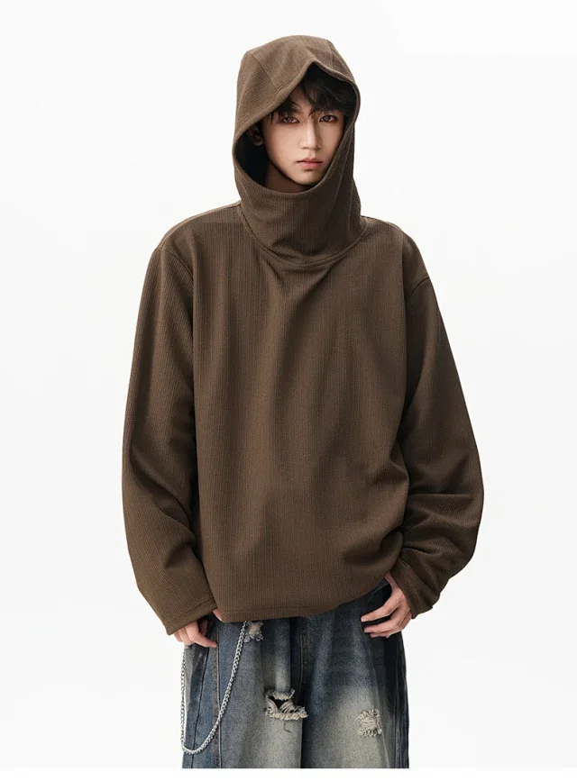 Men's 2025 Fall Retro High - neck Hoodie Detail