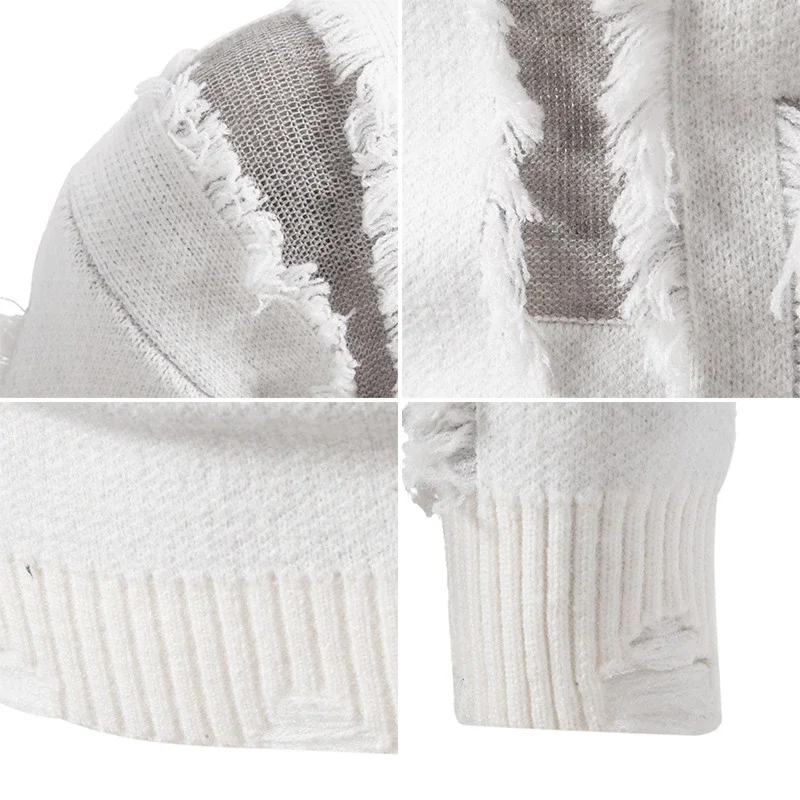 Men's Distressed Loose Knit Sweater Autumn