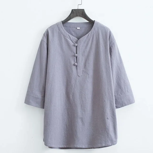 Feng Cotton-Linen Vintage Men's Chinese T-Shirt Detail