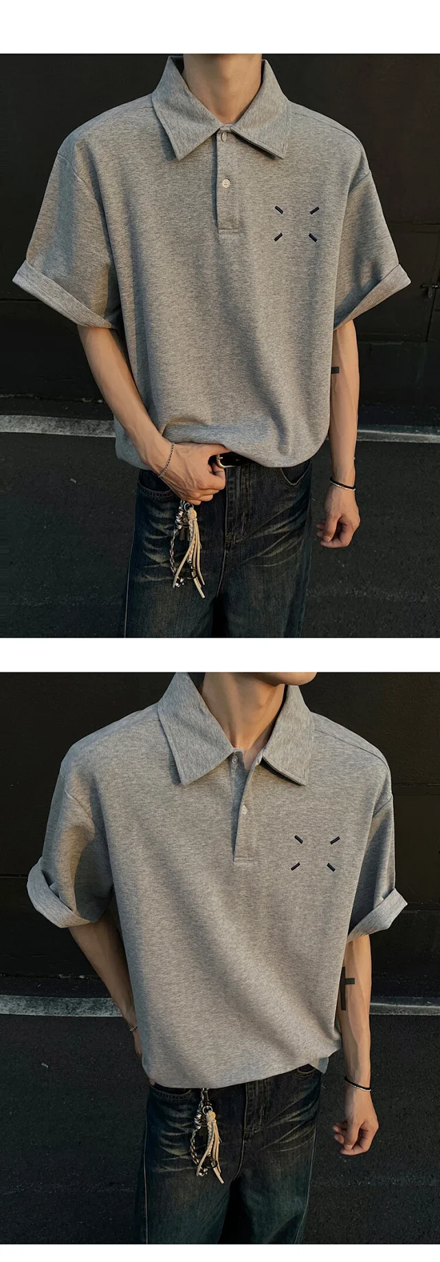 Men's Japanese Minimalist Margiela Embroidered Polo Detail