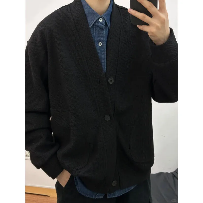 Unisex Japanese Relaxed Waffle Knit Cardigan