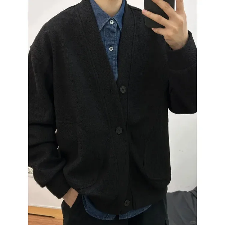 Unisex Japanese Relaxed Waffle Knit Cardigan