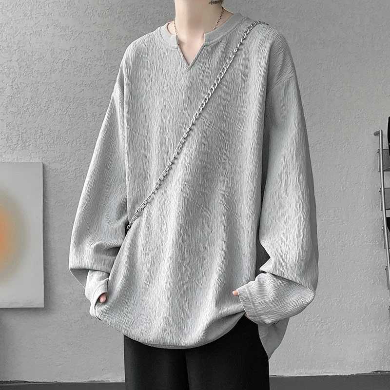 Cleanfit Men's Vintage-Textured Long-Sleeve V-Neck Tee