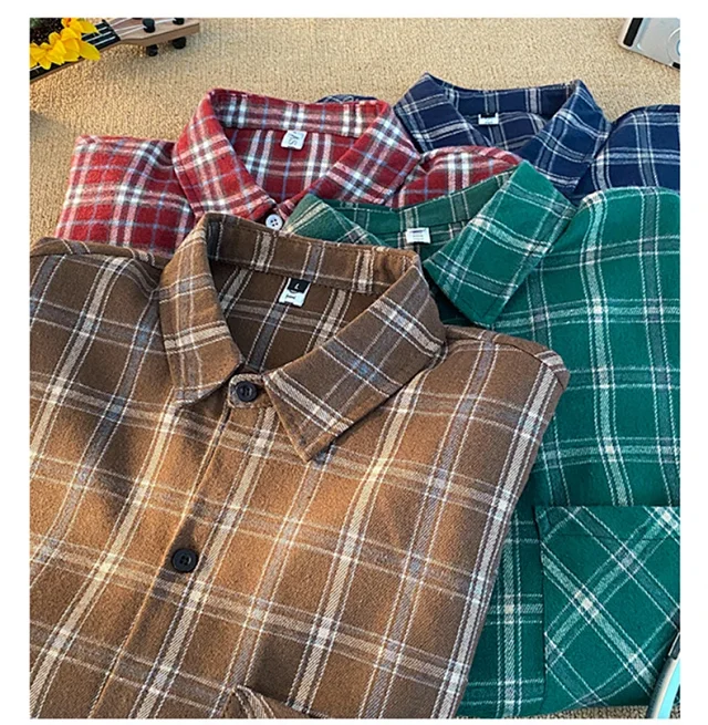 Men's Red Japanese Brushed Plaid Overshirt Detail