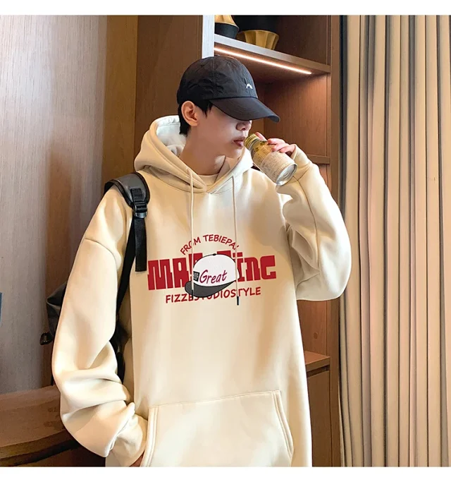 HK Style Men's Oversized Cotton Hoodie Detail