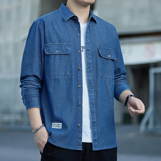 Men's Vintage Denim Oversize Work Shirt Detail