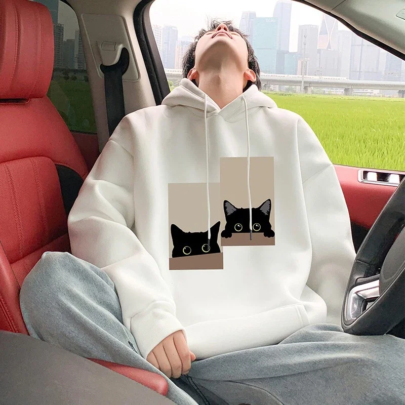 Men's Oversize Cotton Hoodie Cat Print