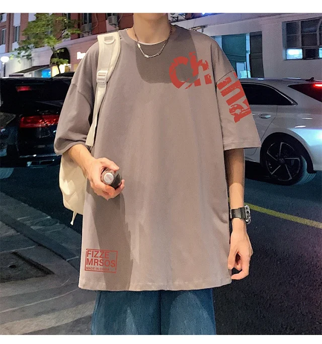 Men's Loose Cotton Tee HK Style Detail