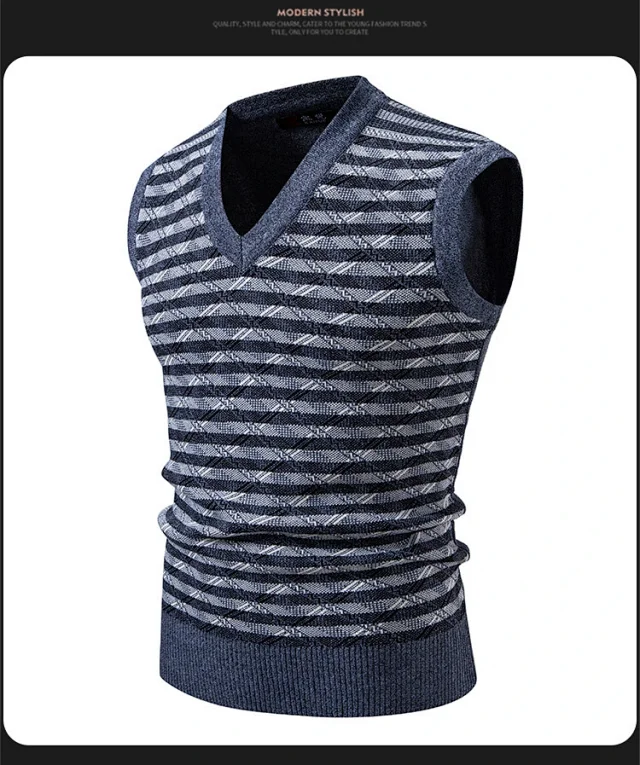 Men's Striped Knit Vest Casual A/W Detail