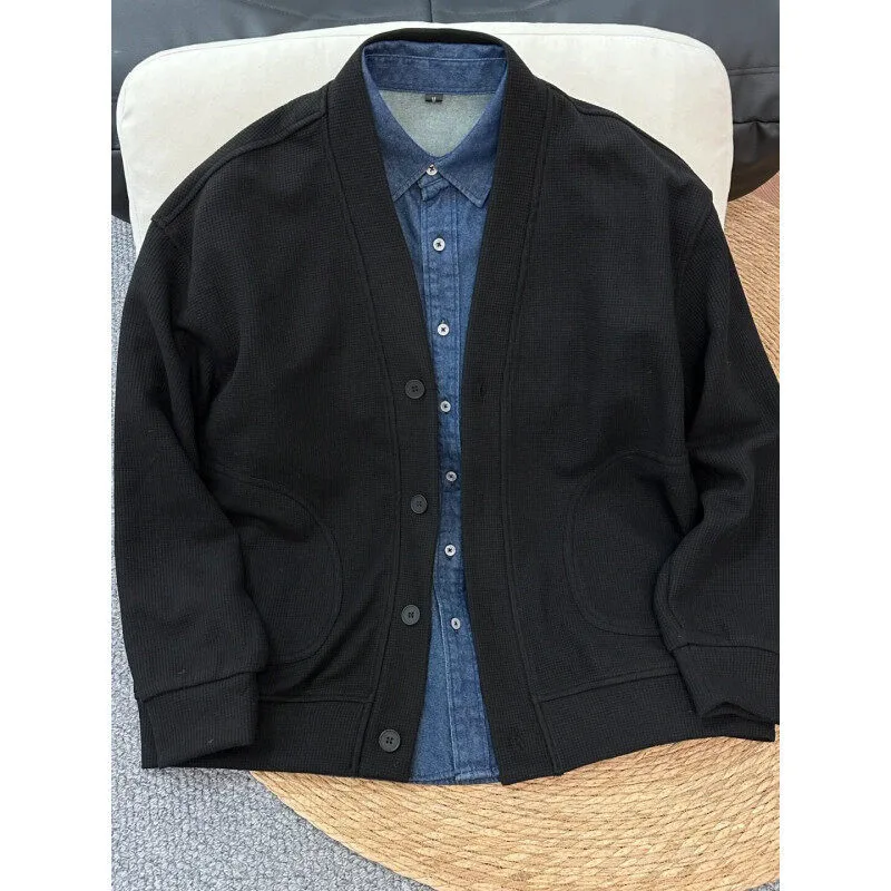 Unisex Japanese Relaxed Waffle Knit Cardigan