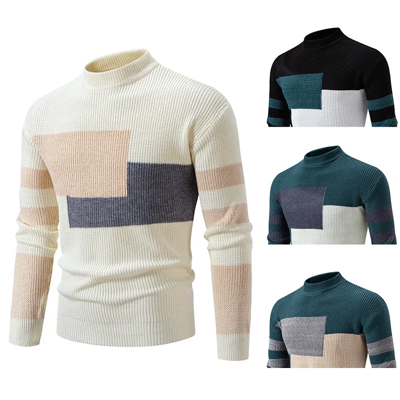Ruicheng Men's Retro Color Block Sweater