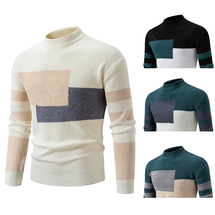 Ruicheng Men's Retro Color Block Sweater