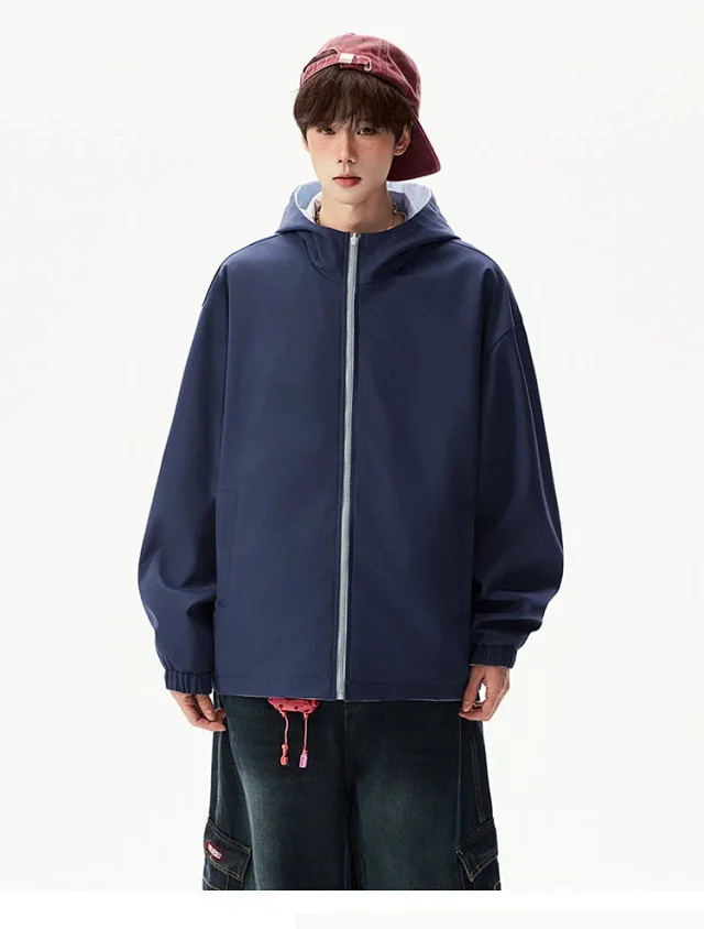 Reversible Waterproof Windbreaker Unisex Fall Detail