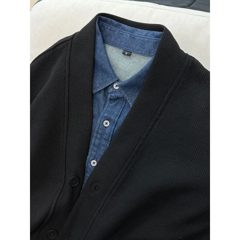 Unisex Japanese Relaxed Waffle Knit Cardigan