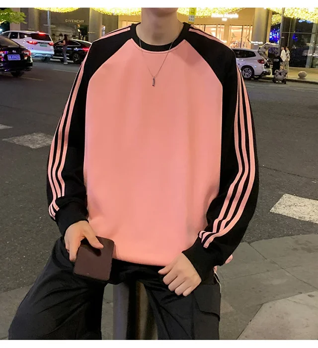 Unisex Chinese Street Oversize Striped Sweatshirt Detail