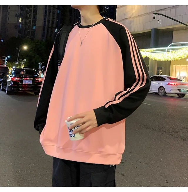 Unisex Chinese Street Oversize Striped Sweatshirt Detail