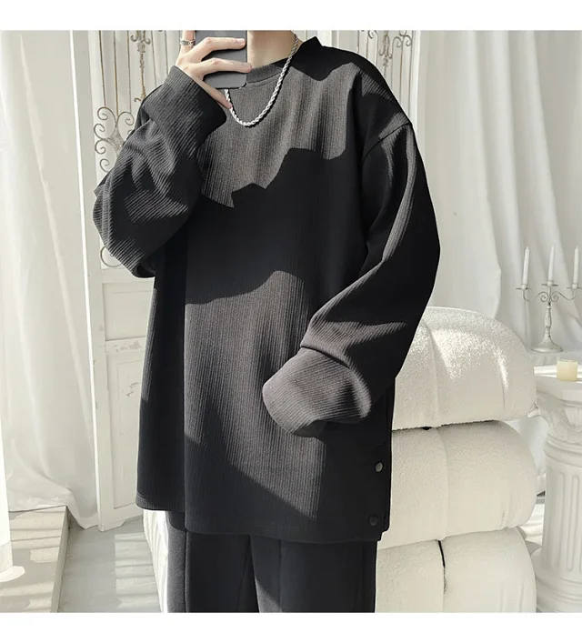 Men's Solid Textured Button-Front Long-Sleeve T-Shirt Detail