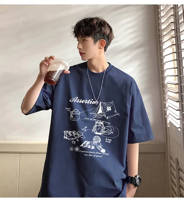 Men's HK Style Oversized Cartoon T-shirt Detail