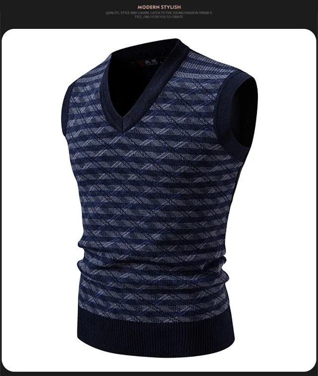 Men's Striped Knit Vest Casual A/W Detail