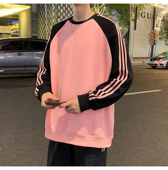 Unisex Chinese Street Oversize Striped Sweatshirt Detail