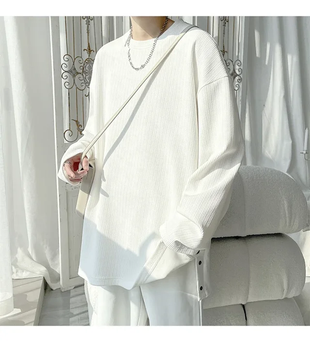 Men's Solid Textured Button-Front Long-Sleeve T-Shirt Detail