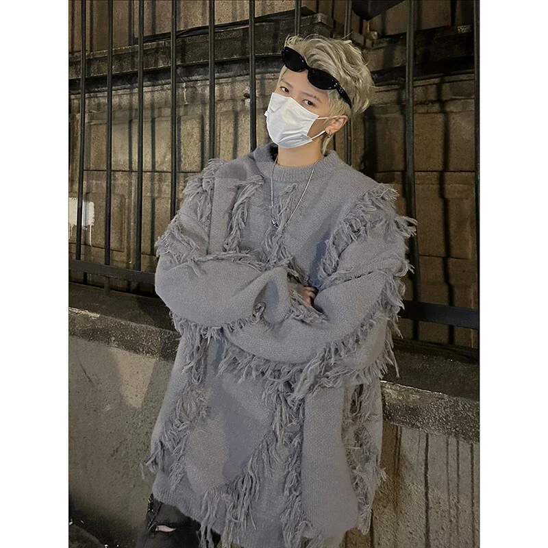 Men's Gray Distressed Fringe Wasteland Coat